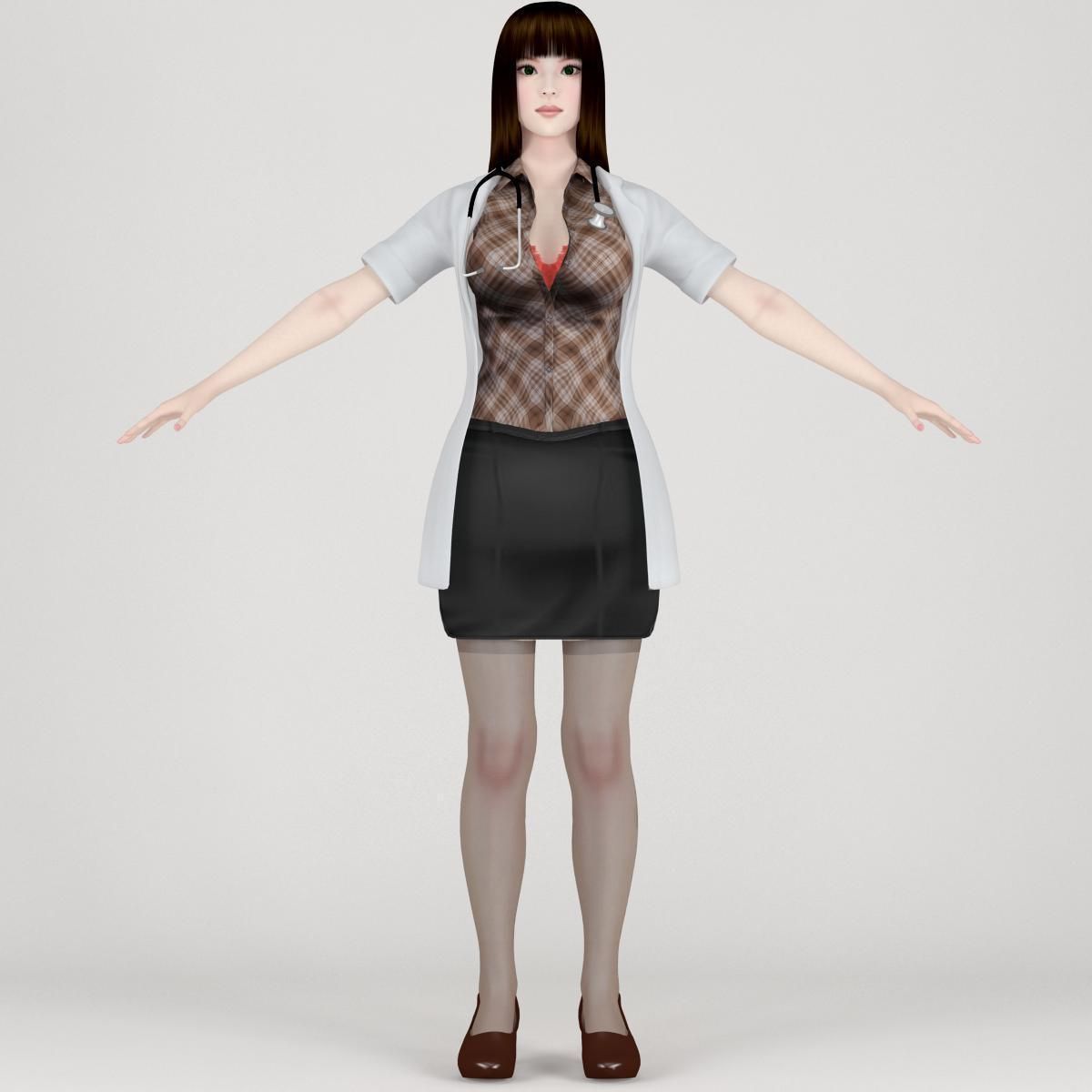 T pose nonrigged model of Akari in doctor outfit 3D model_2