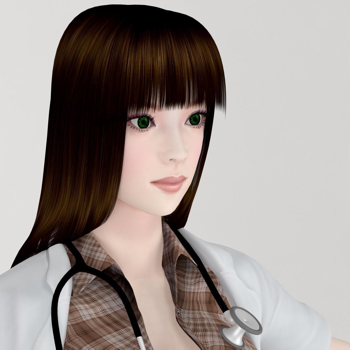 T pose nonrigged model of Akari in doctor outfit 3D model_1