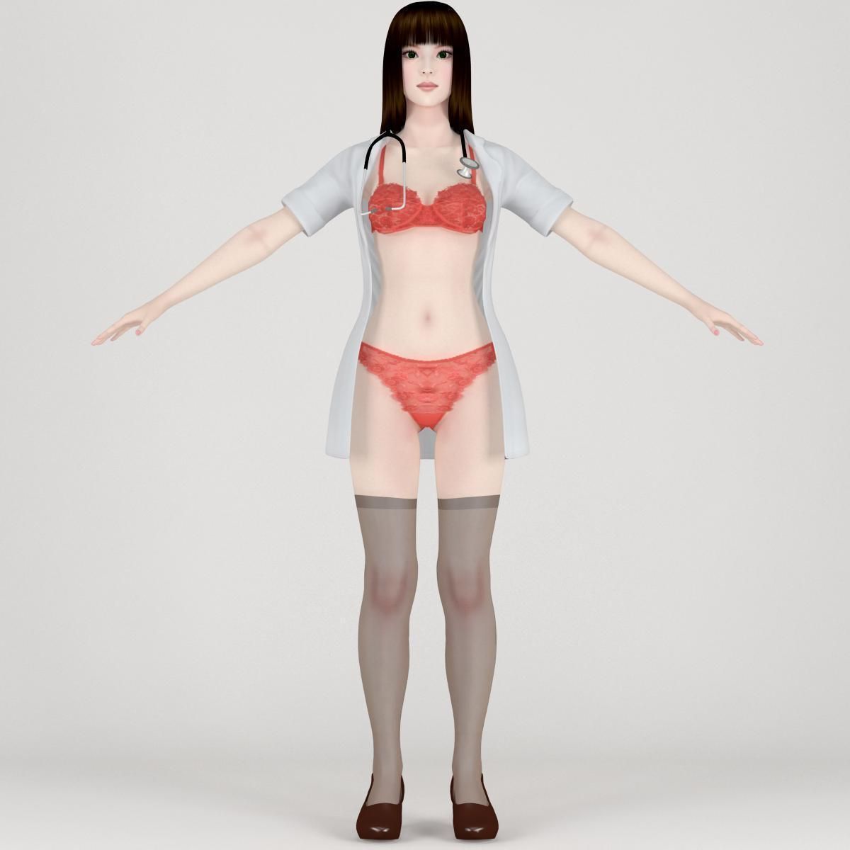 T pose nonrigged model of Akari in doctor outfit 3D model_3