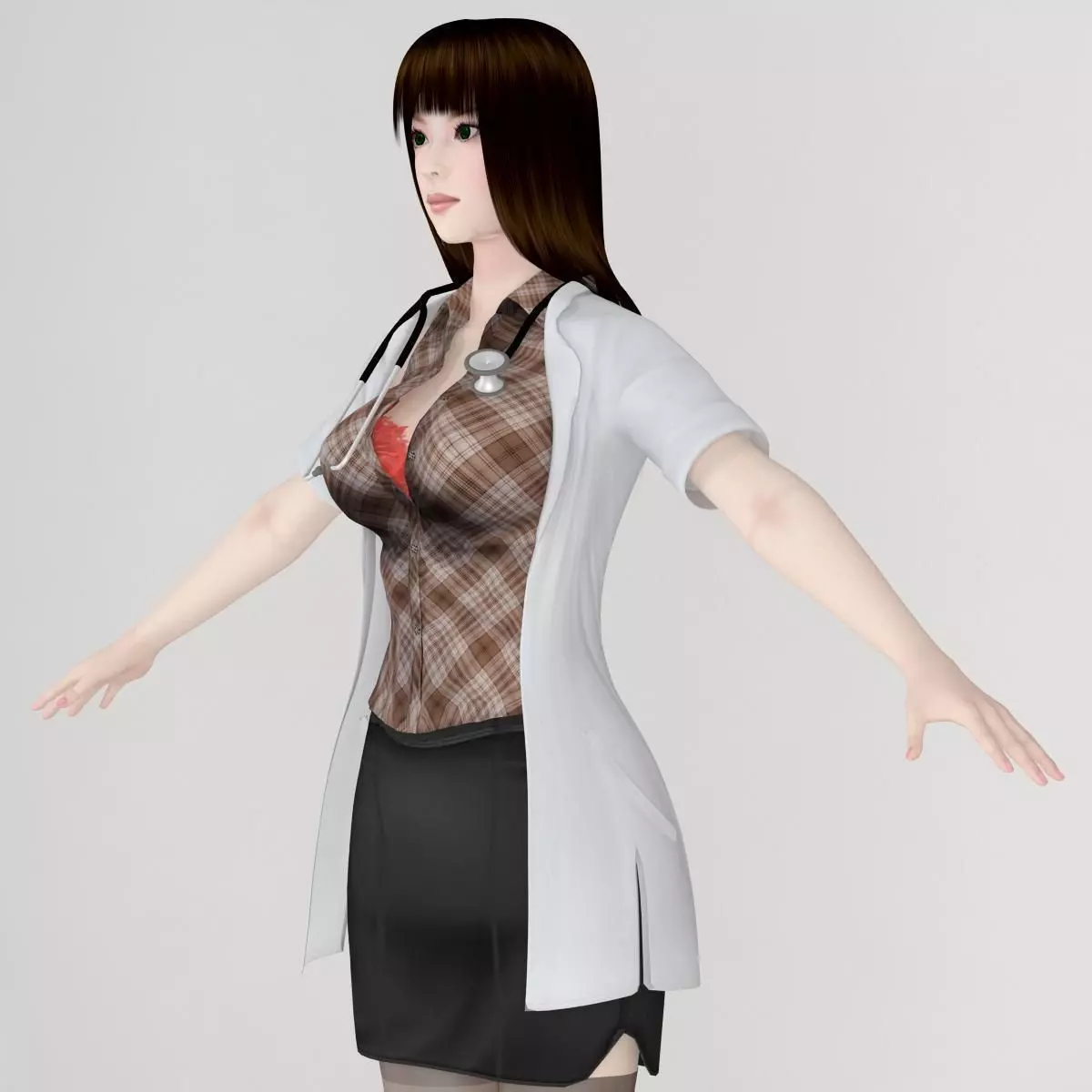 T pose nonrigged model of Akari in doctor outfit 3D model_0