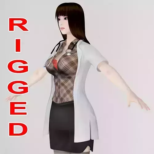 T pose rigged model of Akari in doctor outfit 3D model