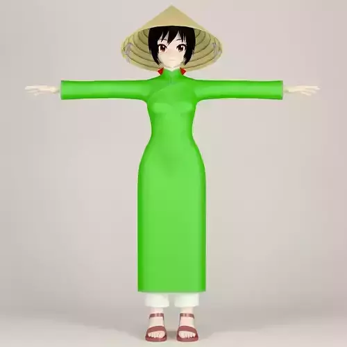 T pose nonrigged model of Vietnamchan toon girl 3D model