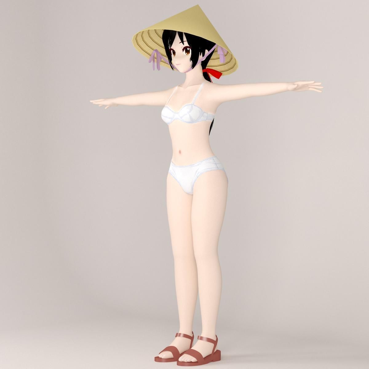 T pose rigged model of Vietnamchan toon girl 3D model_4