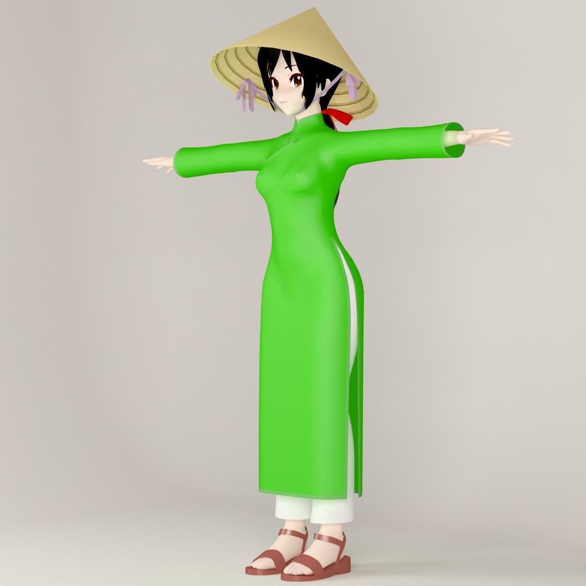 T pose rigged model of Vietnamchan toon girl 3D model_2