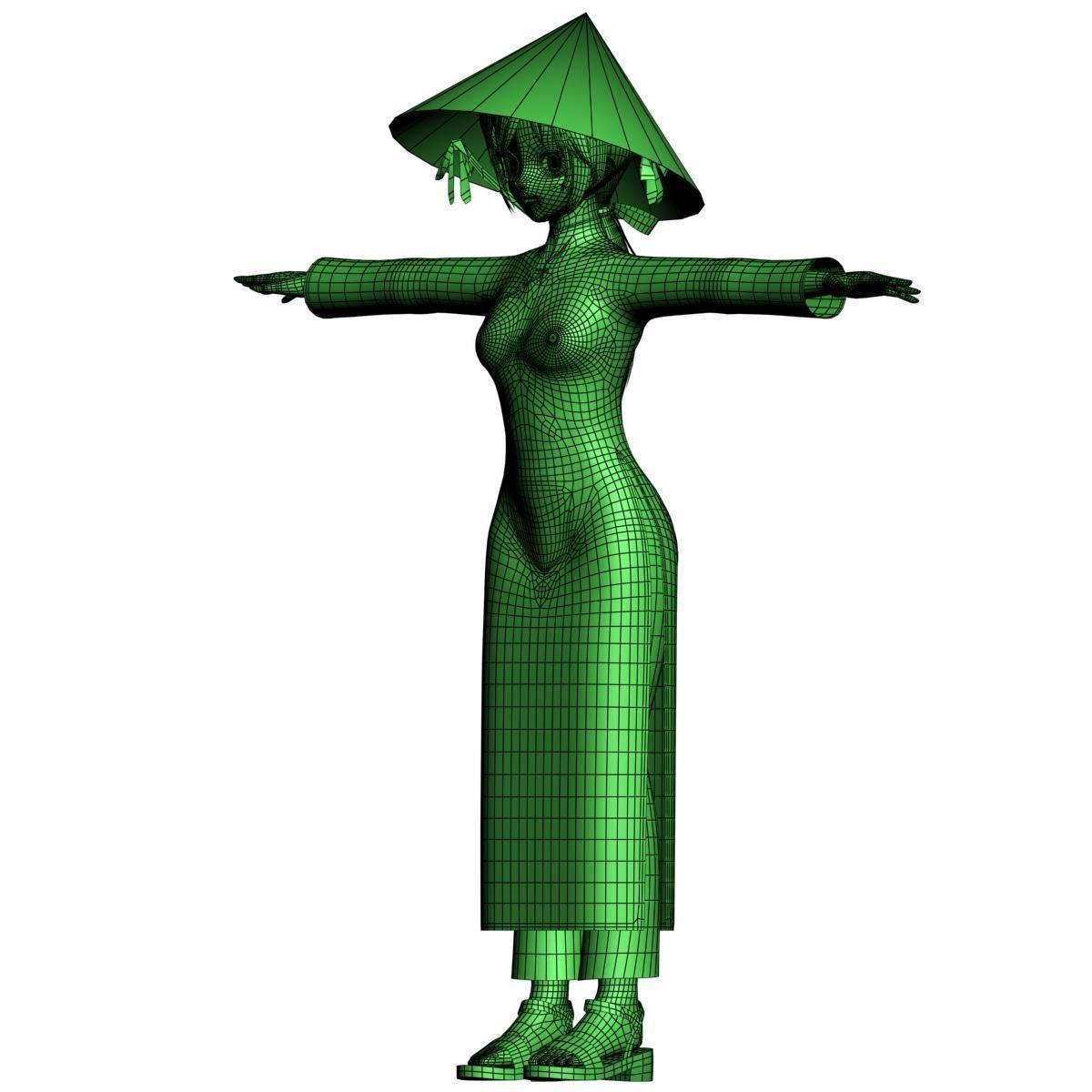 T pose rigged model of Vietnamchan toon girl 3D model_10
