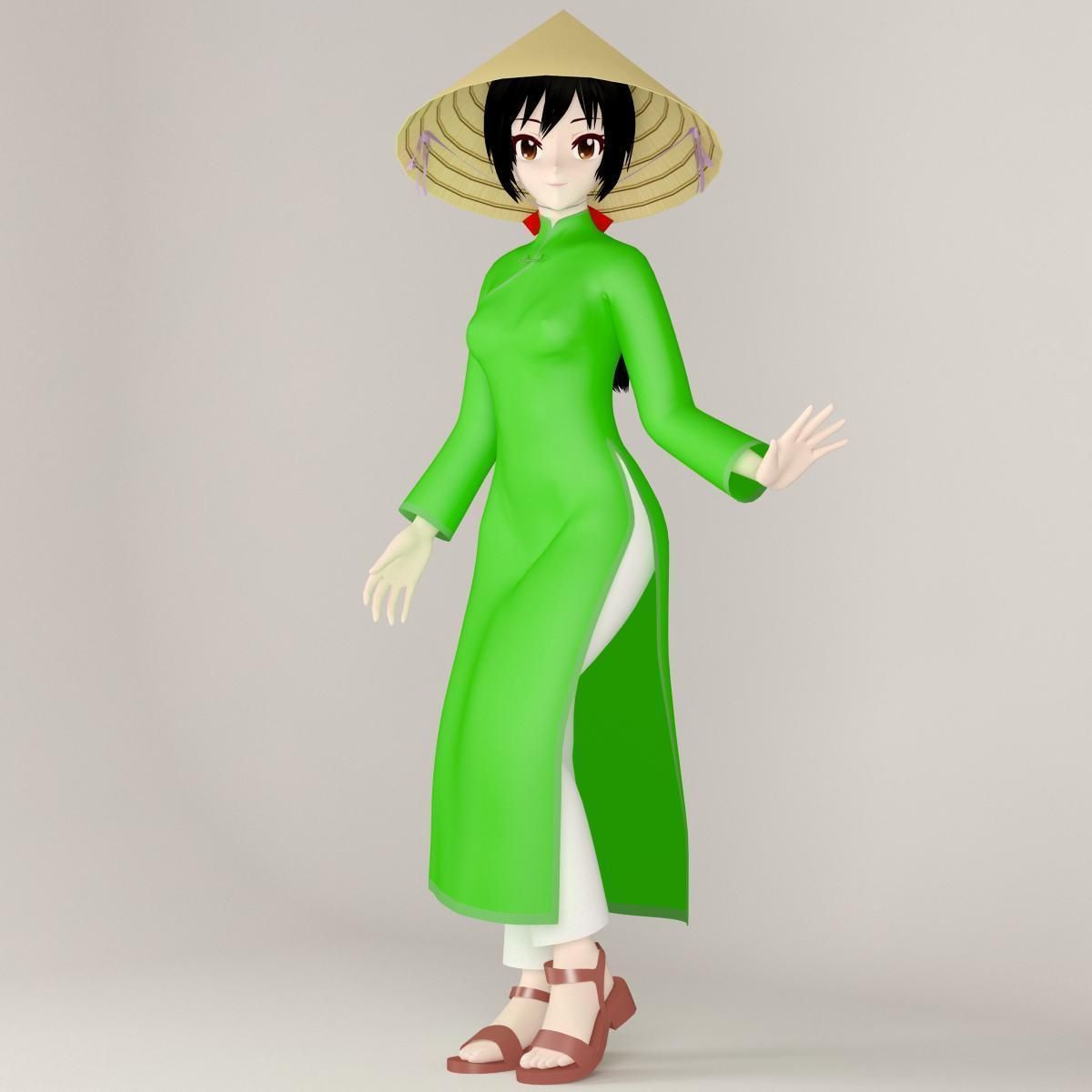 T pose rigged model of Vietnamchan toon girl 3D model_1