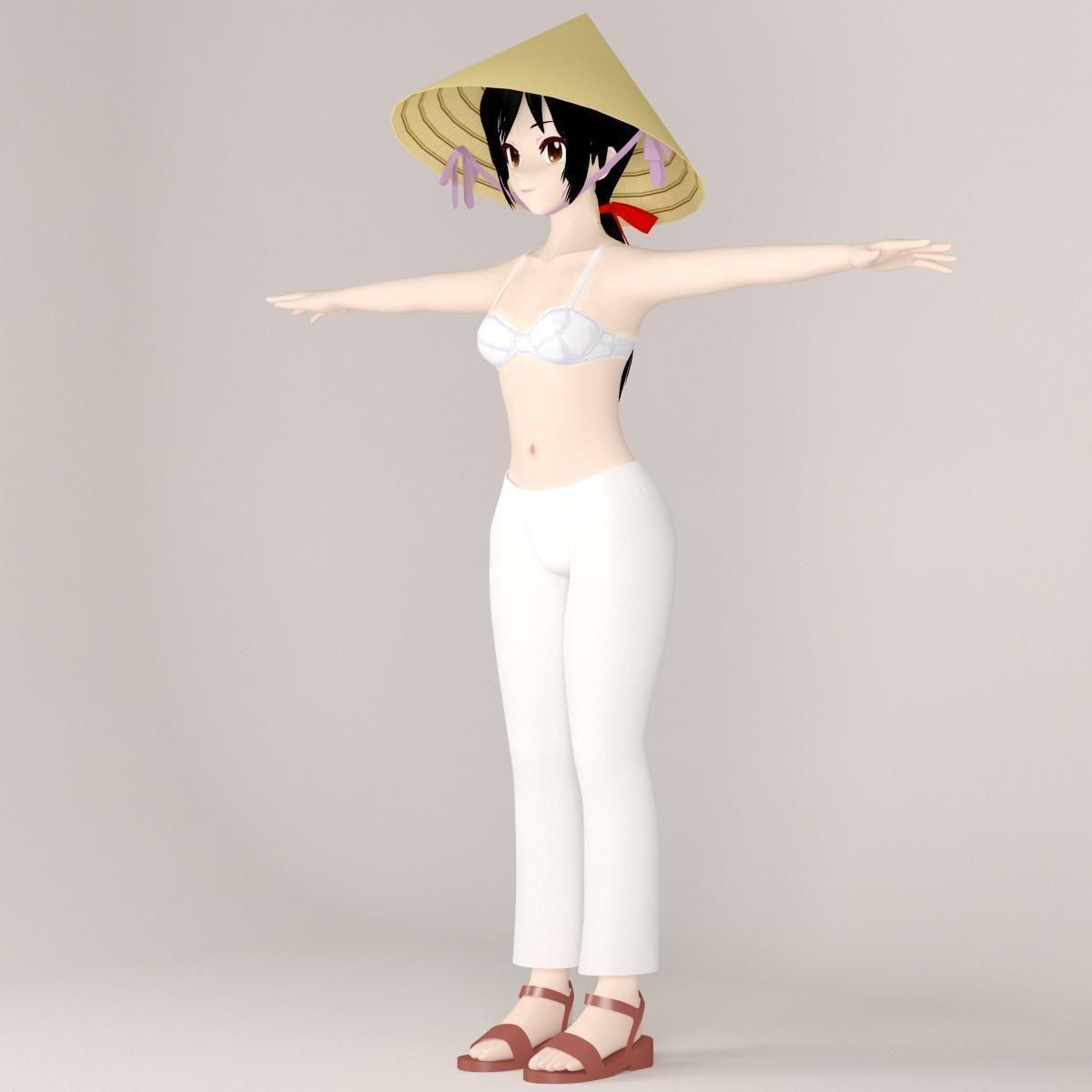 T pose rigged model of Vietnamchan toon girl 3D model_3