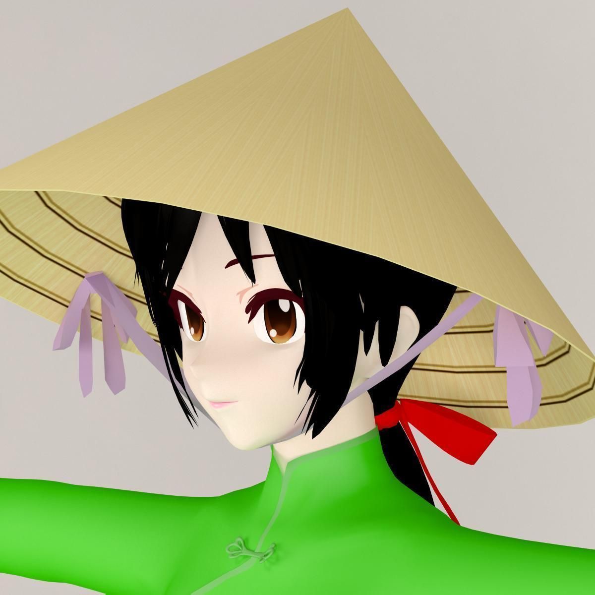 T pose rigged model of Vietnamchan toon girl 3D model_7