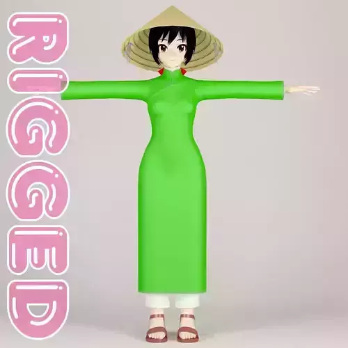 T pose rigged model of Vietnamchan toon girl 3D model