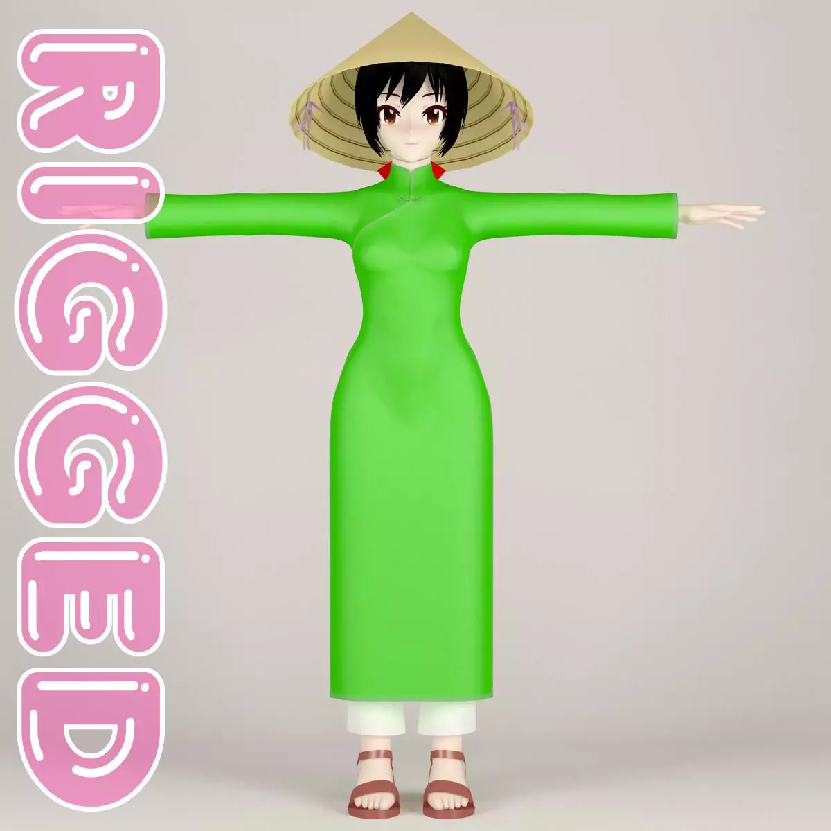 T pose rigged model of Vietnamchan toon girl 3D model_0
