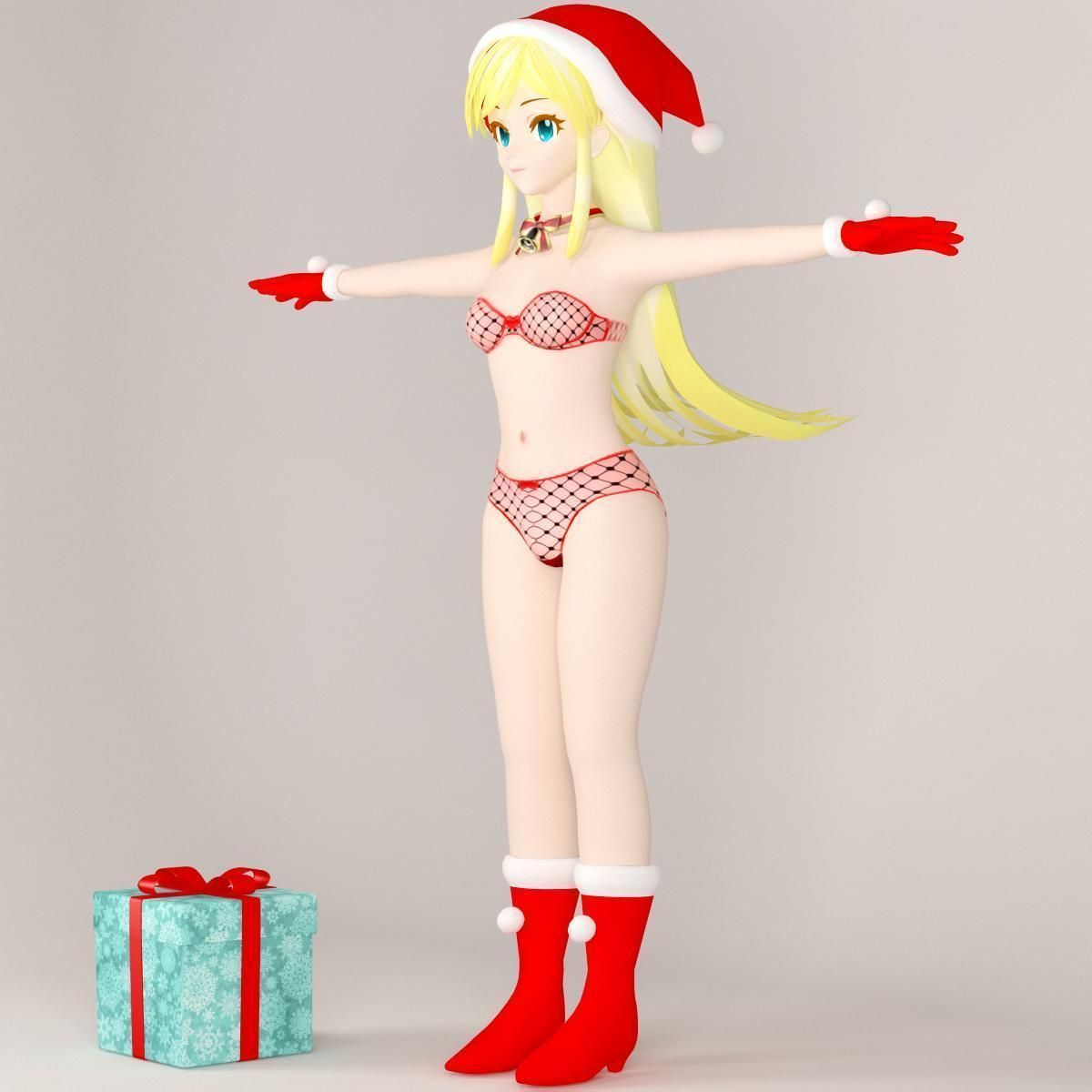 T pose nonrigged model of Christmas toon girl 3D model_2
