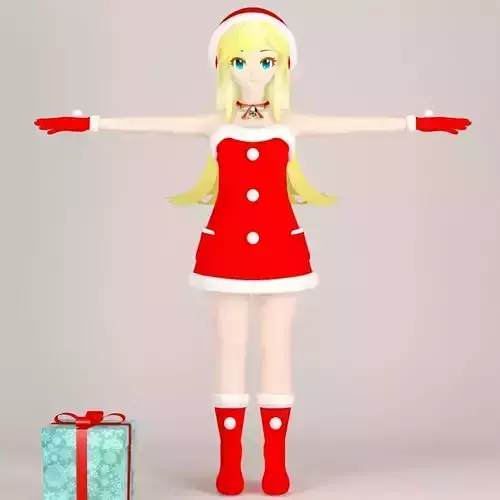 T pose nonrigged model of Christmas toon girl 3D model