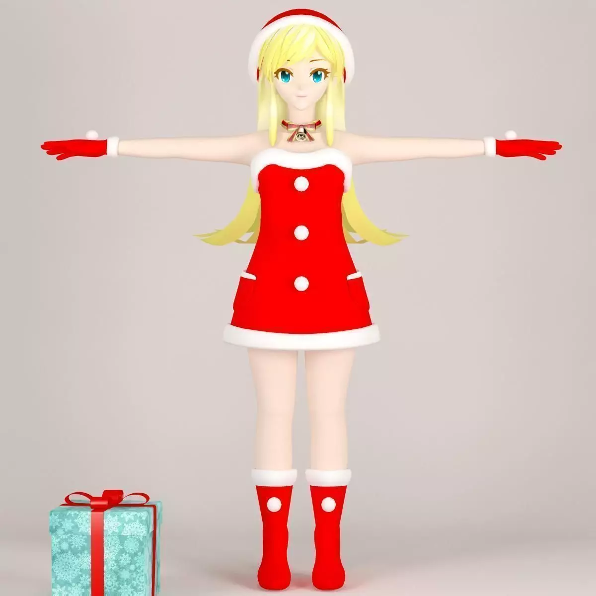 T pose nonrigged model of Christmas toon girl 3D model_0