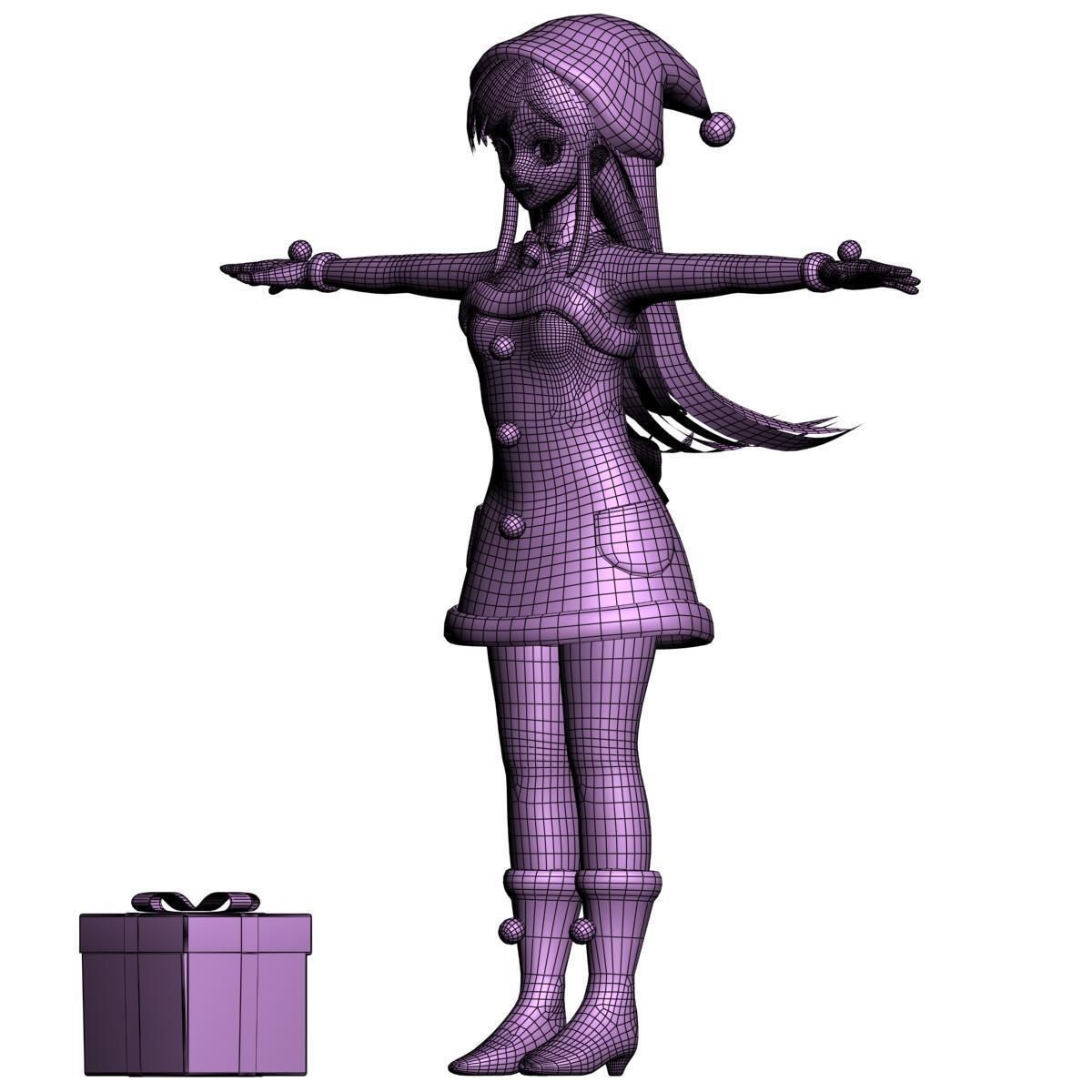 T pose rigged model of Christmas toon girl 3D model_9