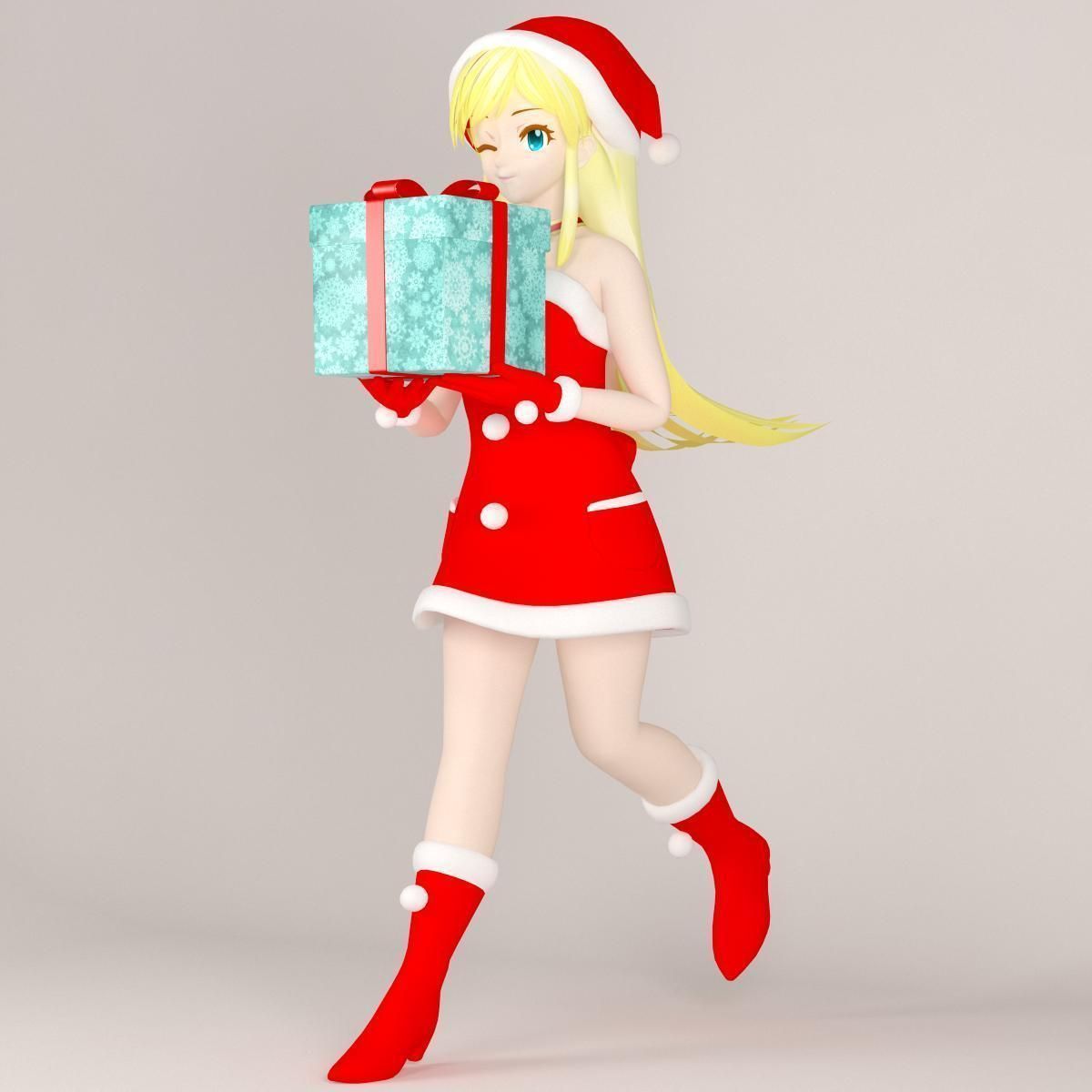T pose rigged model of Christmas toon girl 3D model_1