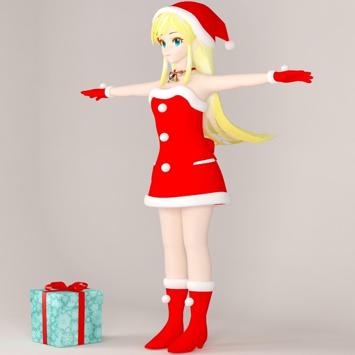 T pose rigged model of Christmas toon girl 3D model_2