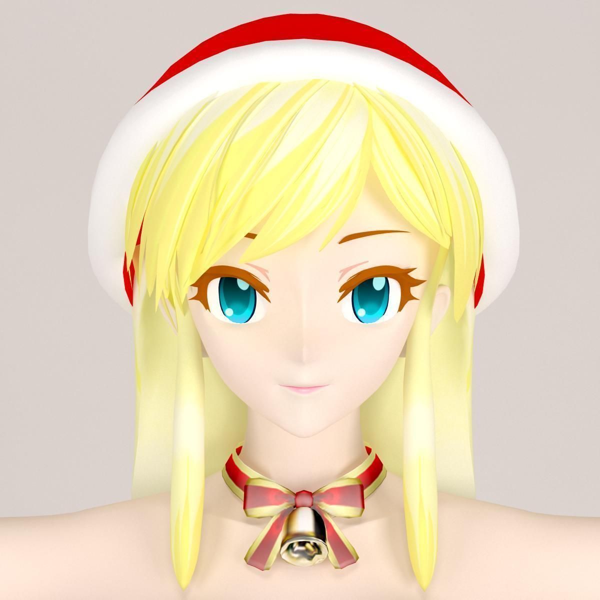 T pose rigged model of Christmas toon girl 3D model_7
