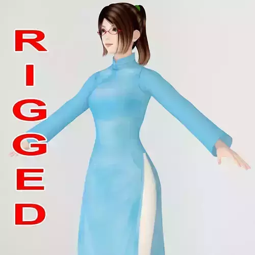 T pose rigged model of Natsumi in ao dai