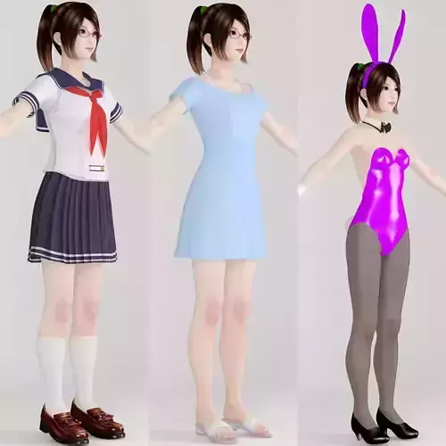  T pose nonrigged model of Natsumi with various outfit 3D model