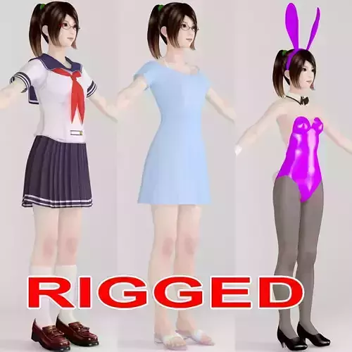 T pose rigged model of Natsumi with various outfit 3D model