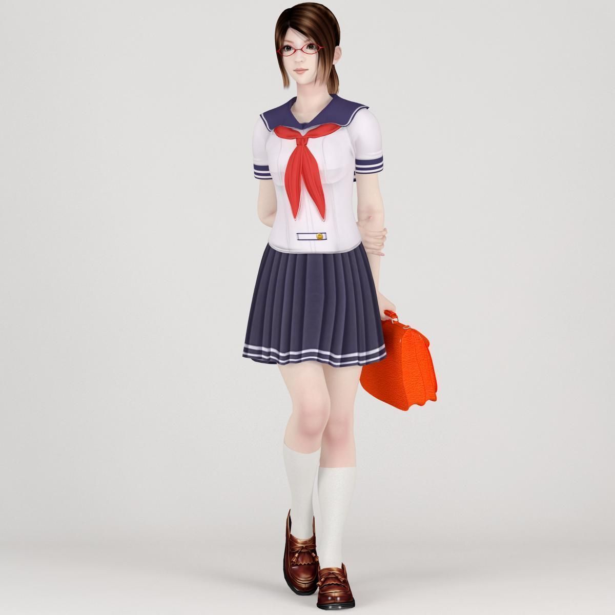 T pose rigged model of Natsumi with various outfit 3D model_3