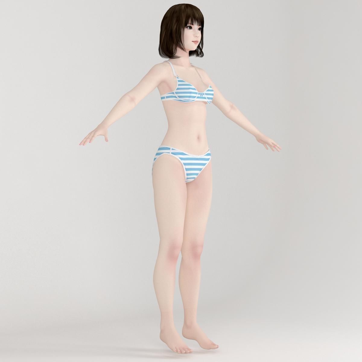 T pose nonrigged model of Mariko with various outfit 3D model_5
