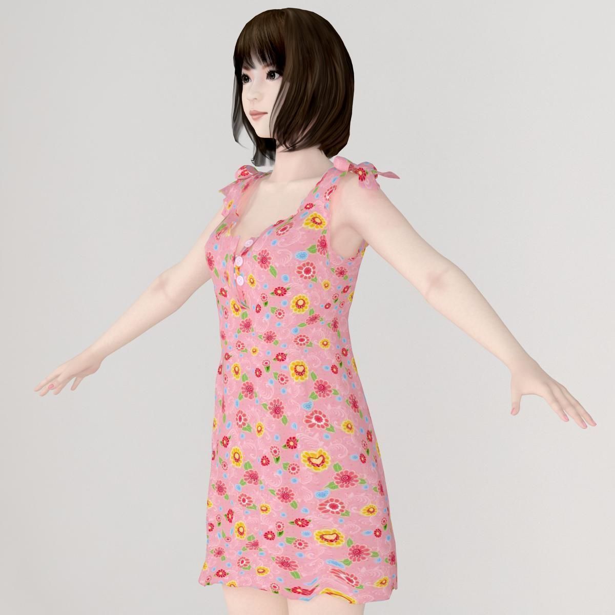 T pose nonrigged model of Mariko with various outfit 3D model_1