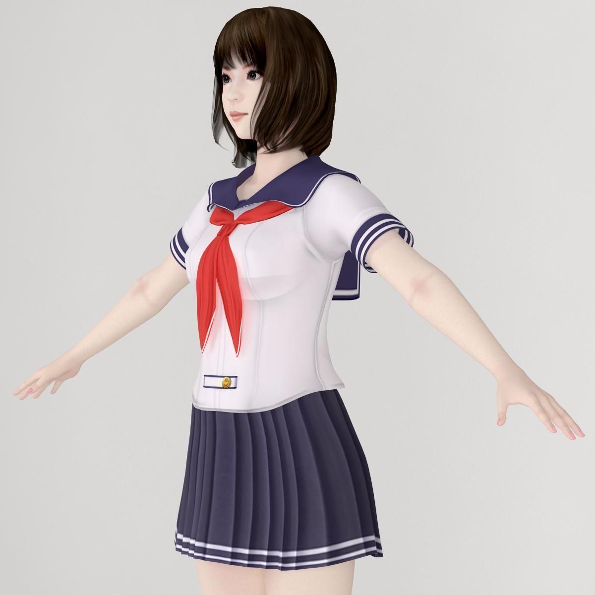 T pose nonrigged model of Mariko with various outfit 3D model_2