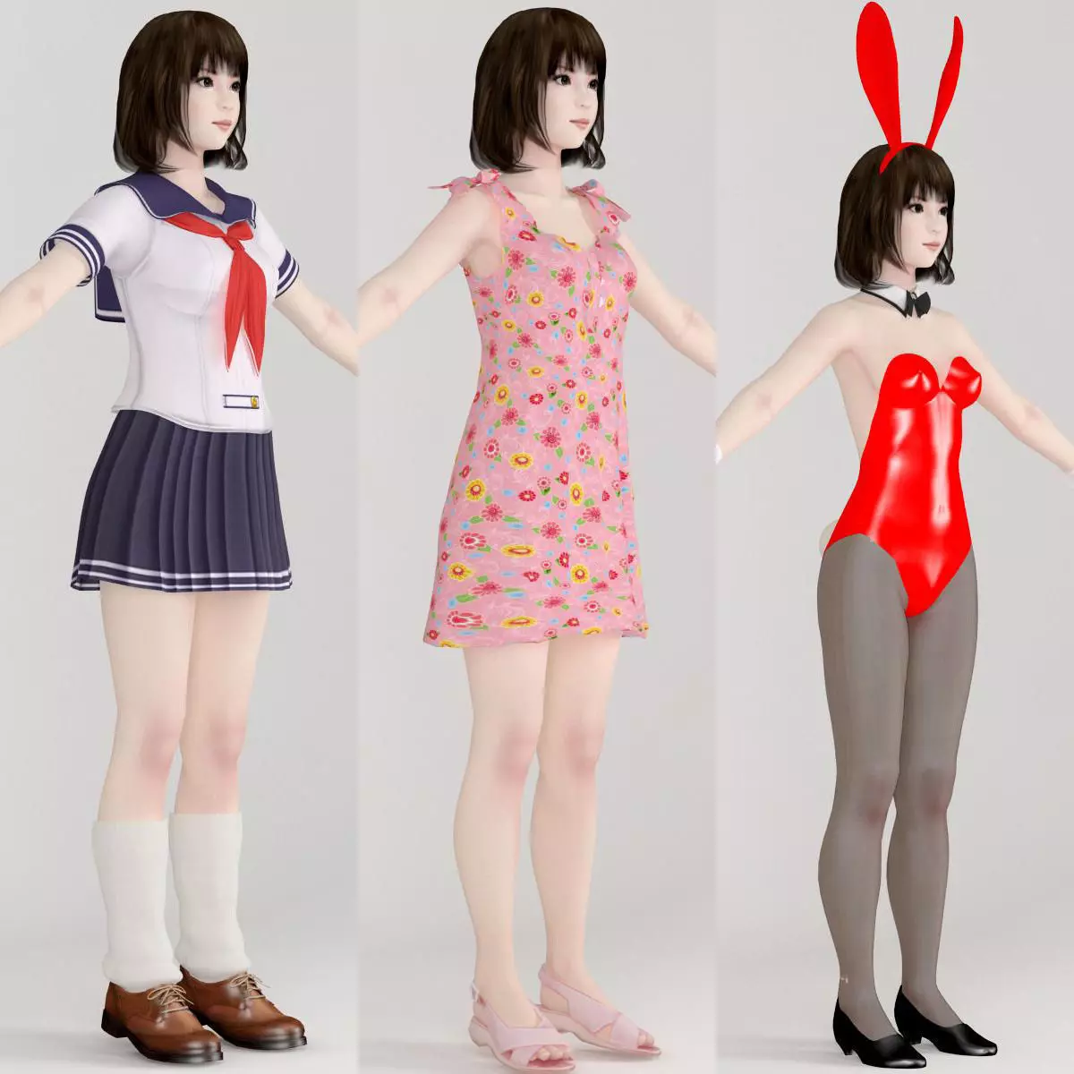 T pose nonrigged model of Mariko with various outfit 3D model_0