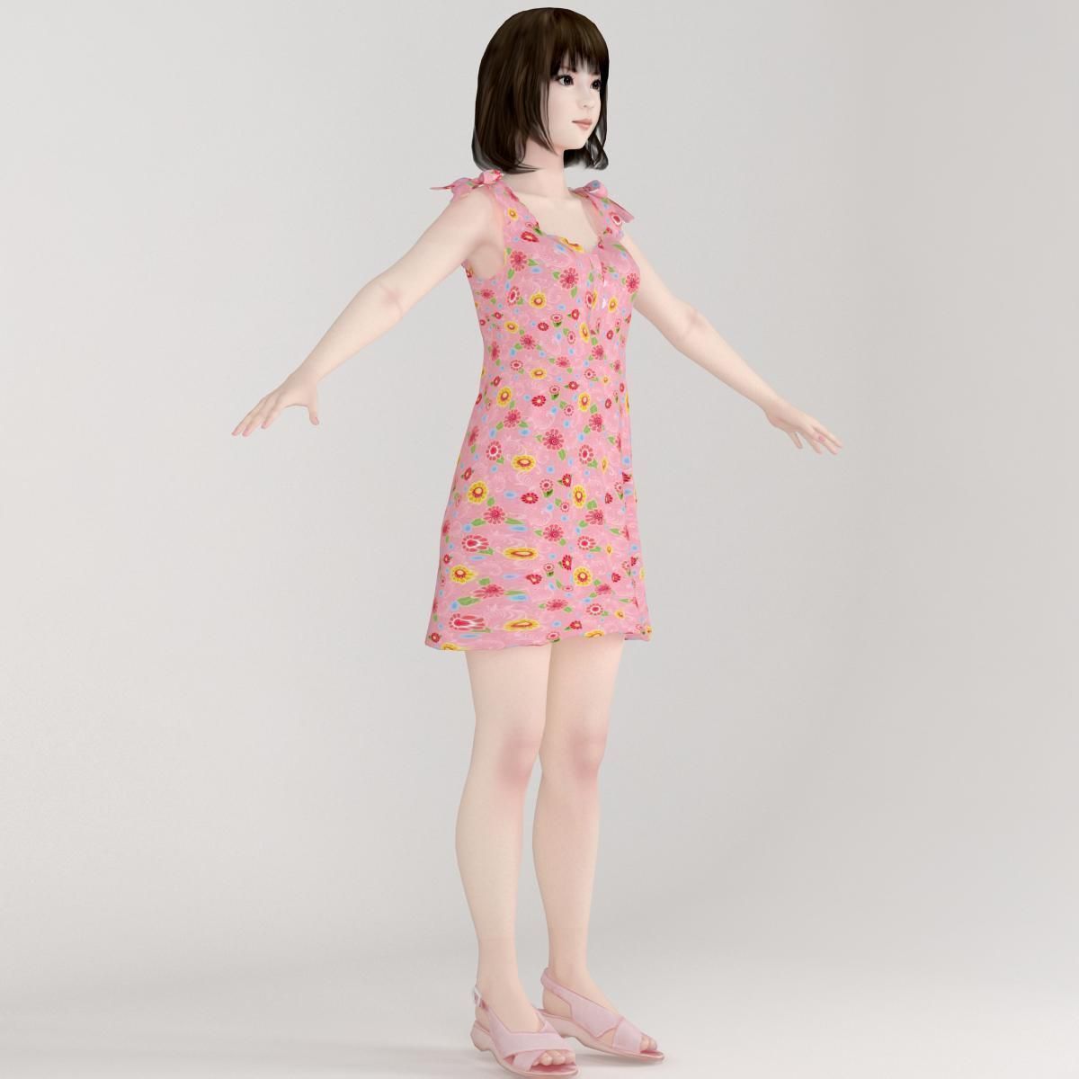 T pose rigged model of Mariko with various outfit 3D model_5