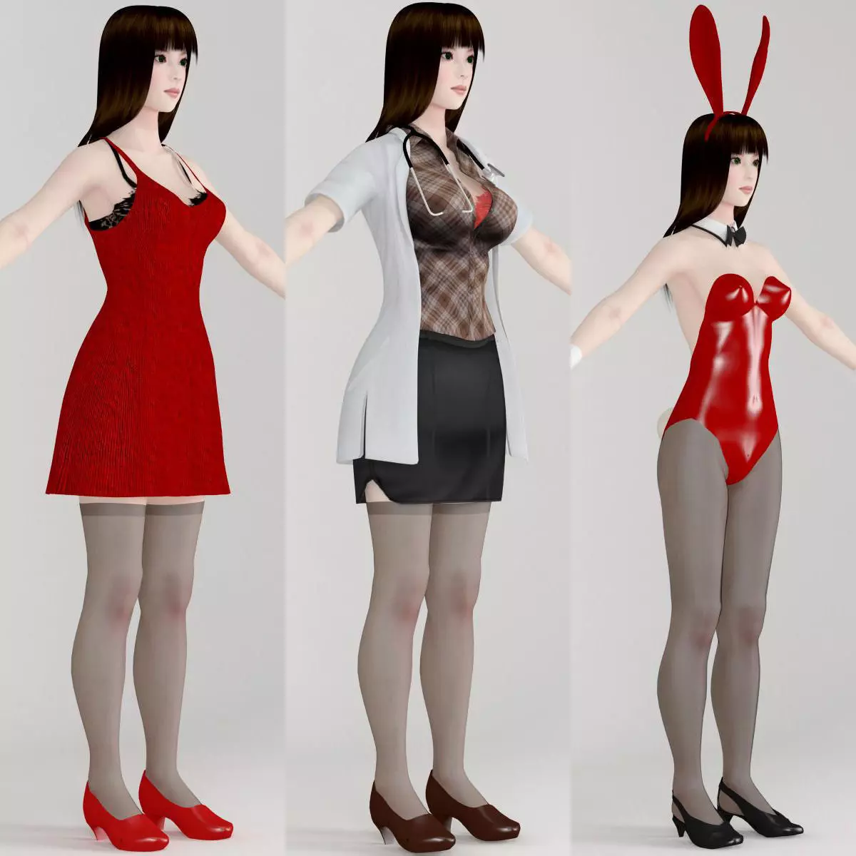  T pose nonrigged model of Akari with various outfit  3D model_0