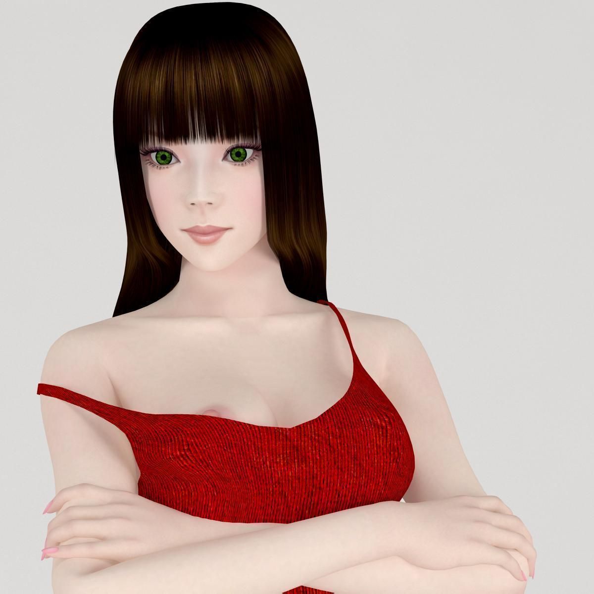 T pose rigged model of Akari with various outfit 3D model_1