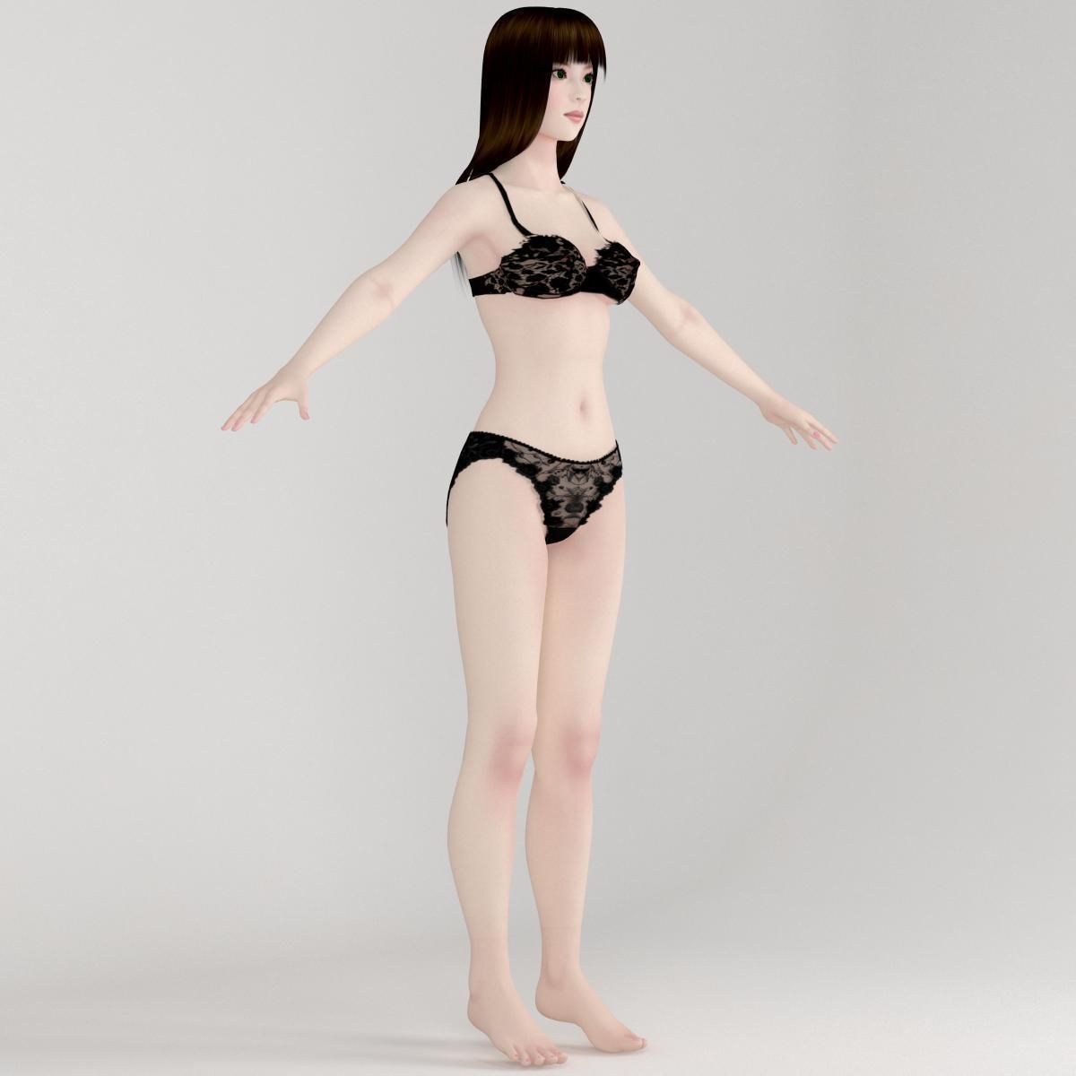 T pose rigged model of Akari with various outfit 3D model_8