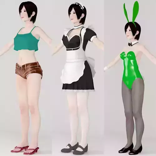  T pose nonrigged model of Rina with various outfit  3D model