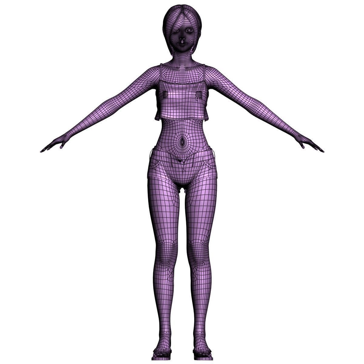  T pose nonrigged model of Rina with various outfit  3D model_10