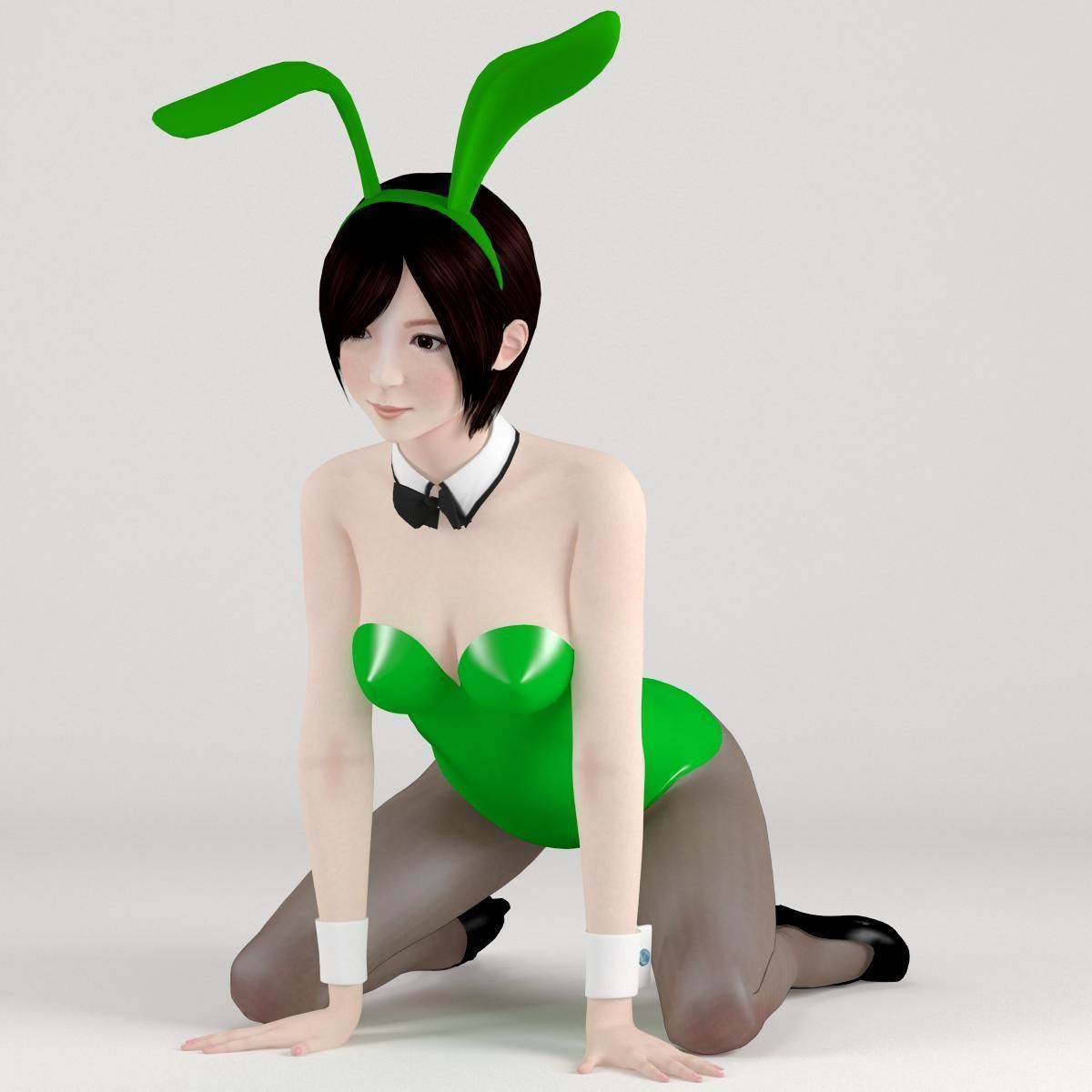 T pose rigged model of Rina with various outfit 3D model_2