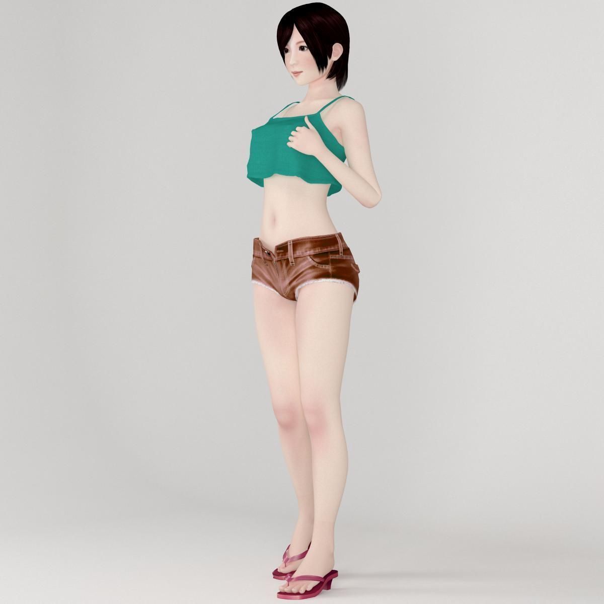 T pose rigged model of Rina with various outfit 3D model_1