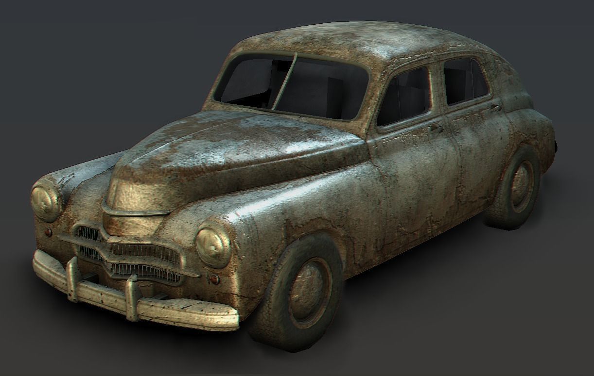 Old Rusted Car Low-poly 3D model_0