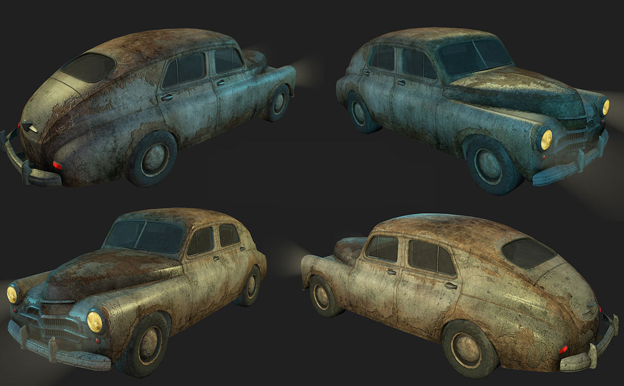 Old Rusted Car Low-poly 3D model_1