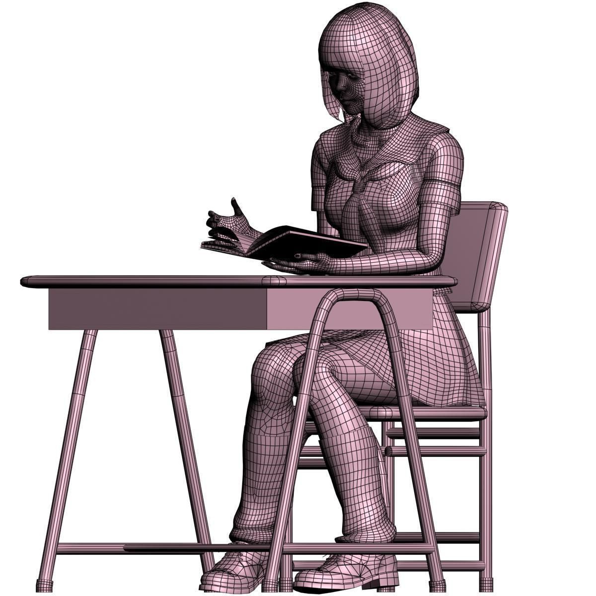 Mariko schoolgirl pose 04 3D model_12