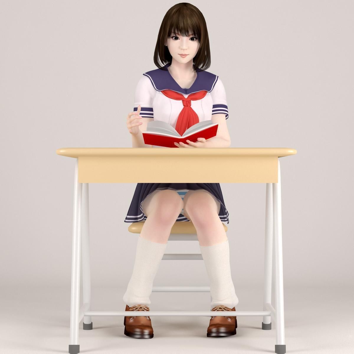 Mariko schoolgirl pose 04 3D model_2
