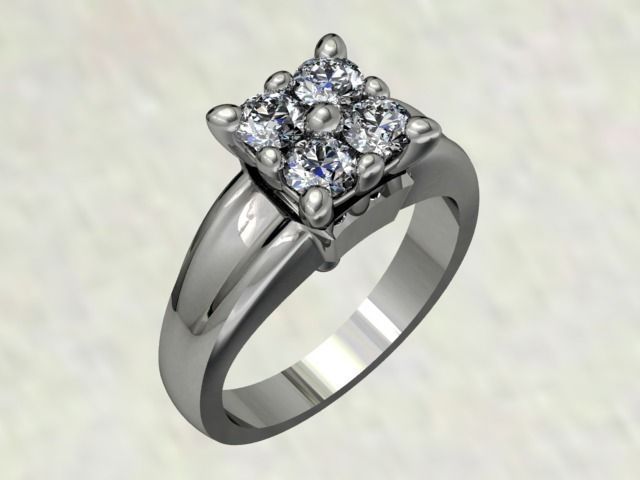  Quadmond Ring with four diamonds 3D print model_0