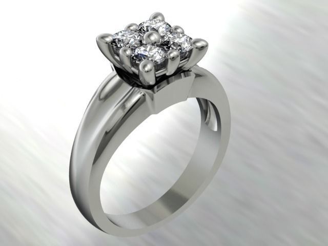  Quadmond Ring with four diamonds 3D print model_1