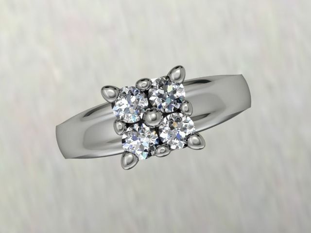  Quadmond Ring with four diamonds 3D print model_2