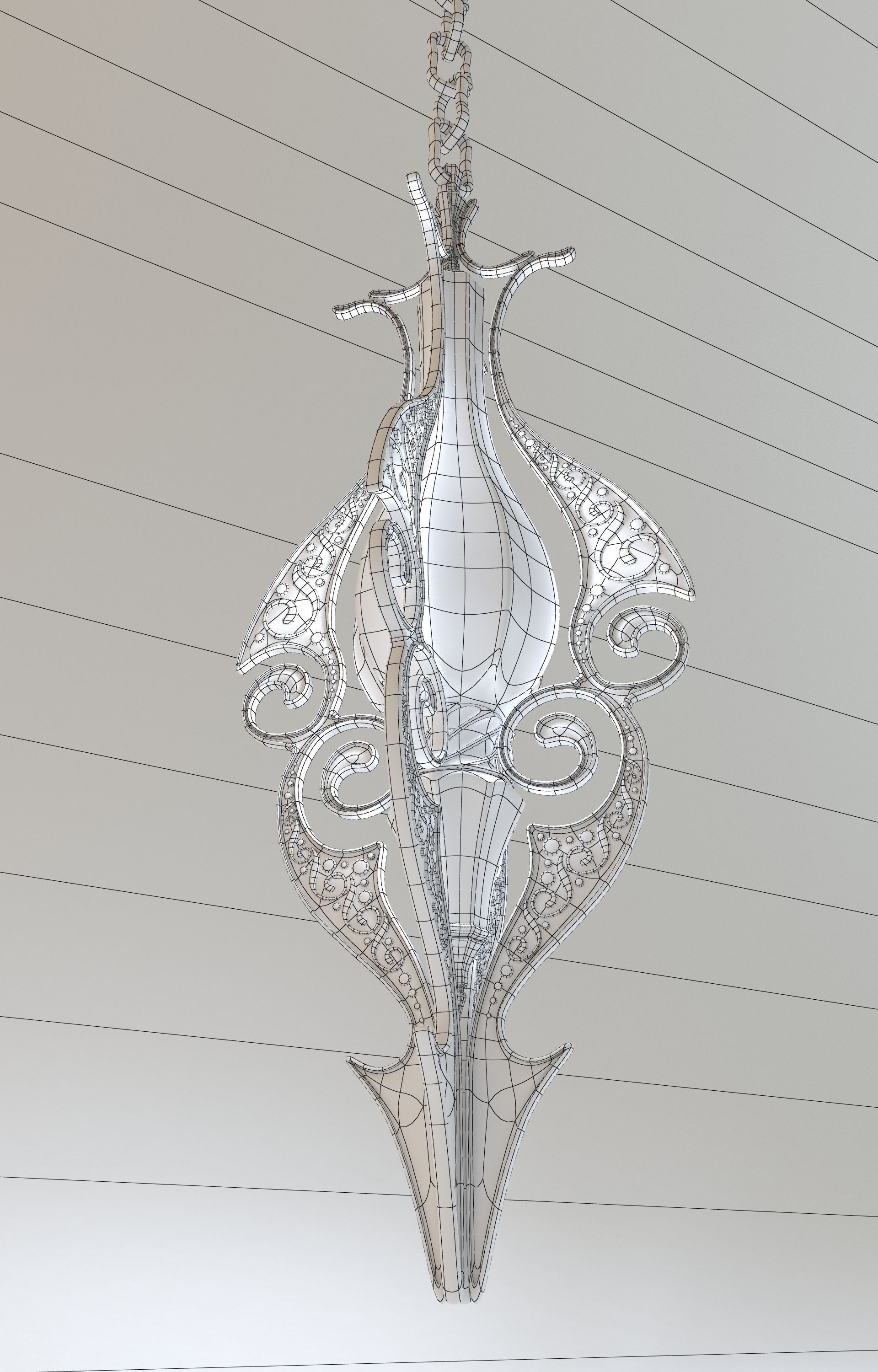 Set of two elven lamps hanging and portable 3D model_10