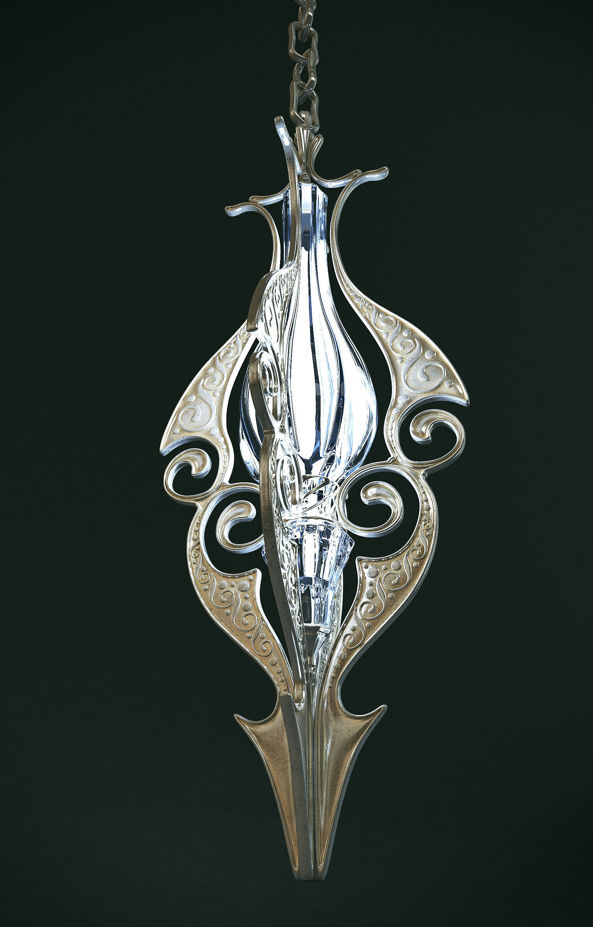 Set of two elven lamps hanging and portable 3D model_4