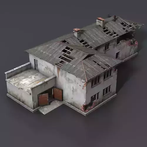 Wrecked House with Interior Low Poly Low-poly 3D model