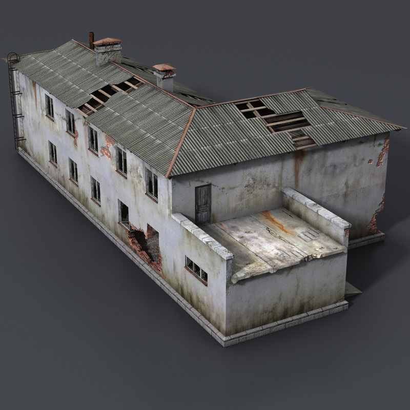 Wrecked House with Interior Low Poly Low-poly 3D model_2