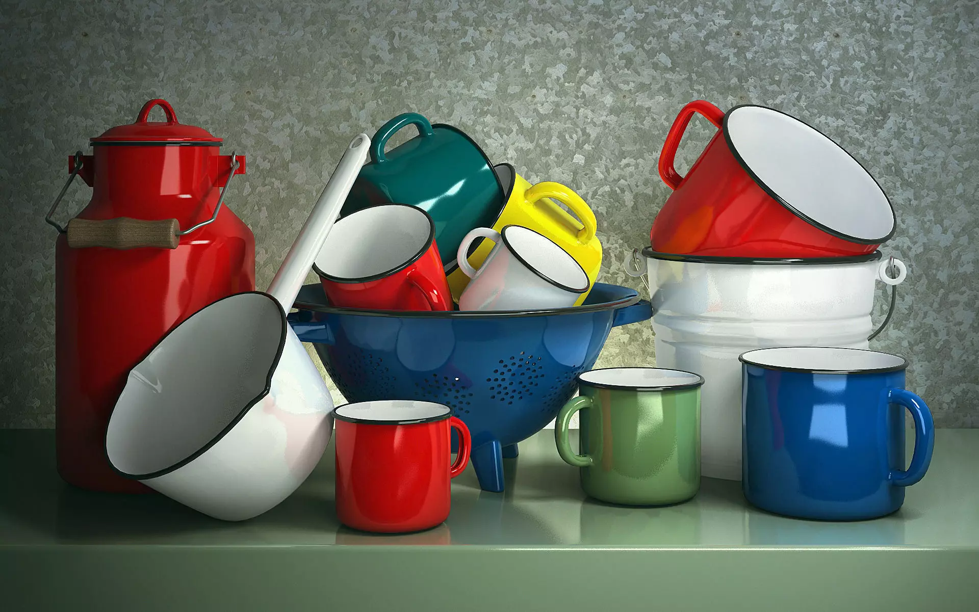 Set enameled cookware 3D model_0