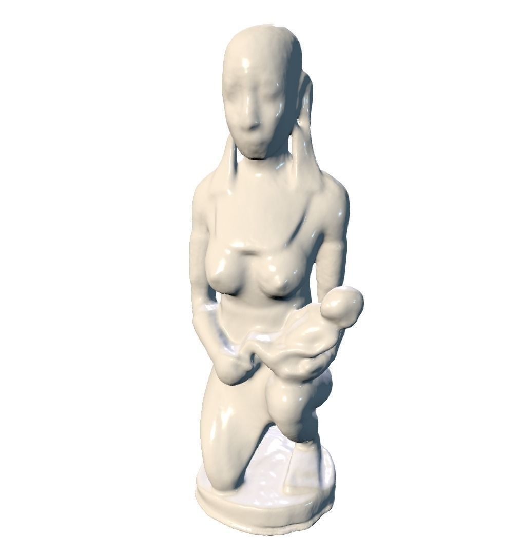 African woman and child statue 3D print model_0